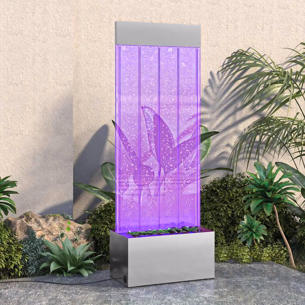 Colonna di Bolle con LED RGB vidaXL in Acciaio Inox e Acrilico, Colore Argento e Trasparente, Altezza: 110 cm