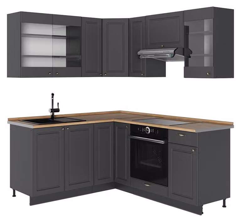 Cucina angolare completa Vicco Fame-Line Oro-antracite rustico/Antracite 190 x 160 cm, PL Rovere, Model 57082