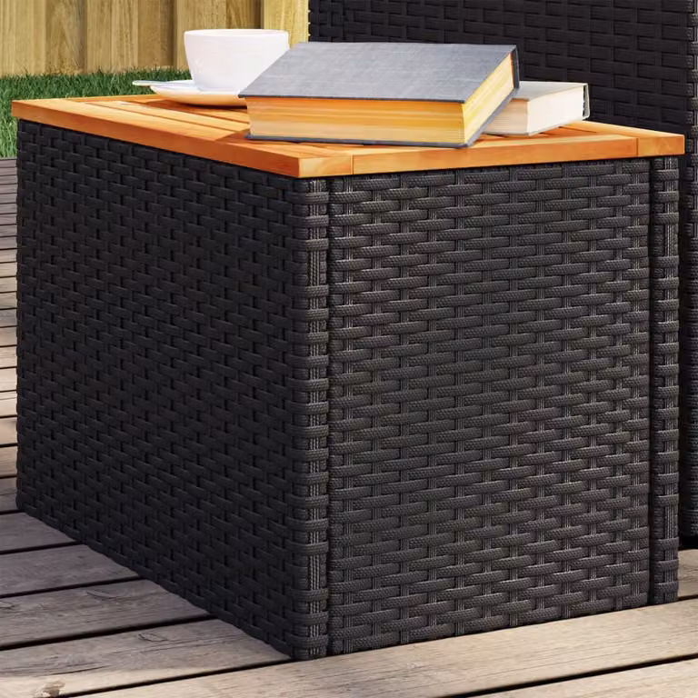 Set di 2 tavolini da giardino vidaXL in polyrattan e legno di acacia oliato, colore nero e marrone, L/P/H: 55 x 34 x 37 cm