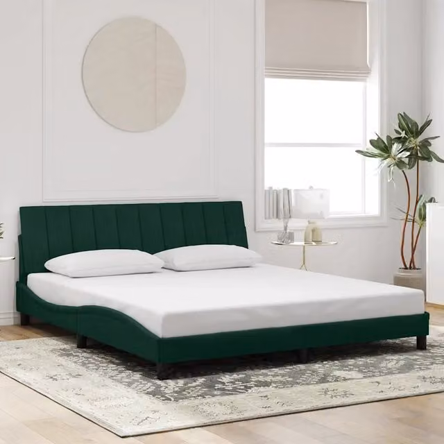 Giroletto senza Materasso-Struttura Letto Hanko Verde Scuro 180x200 cm in Velluto