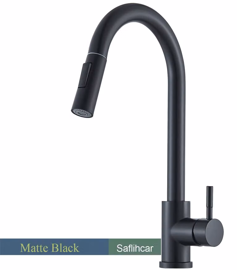 Miscelatore per lavello da cucina - Miscelatore estraibile - Girevole a 360° - Bocchetta flessibile - Miscelatore monocomando per acqua calda e fredda - Acciaio inossidabile spazzolato - Nero opaco