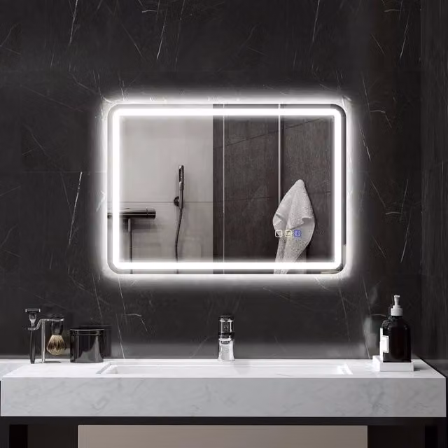 Specchio da bagno REDOM in vetro argento con illuminazione LED, funzione Bluetooth, touch e antinebbia, L: 80 cm, P: 58,5 cm – 1