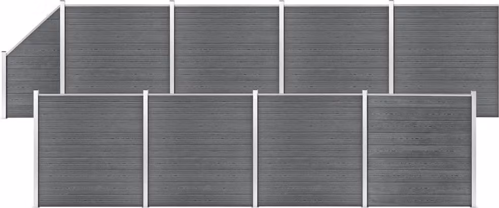 Maison Exclusive - Set recinzione in WPC: 8 pannelli quadrati + 1 pannello obliquo, 1484 x 186 cm, grigio