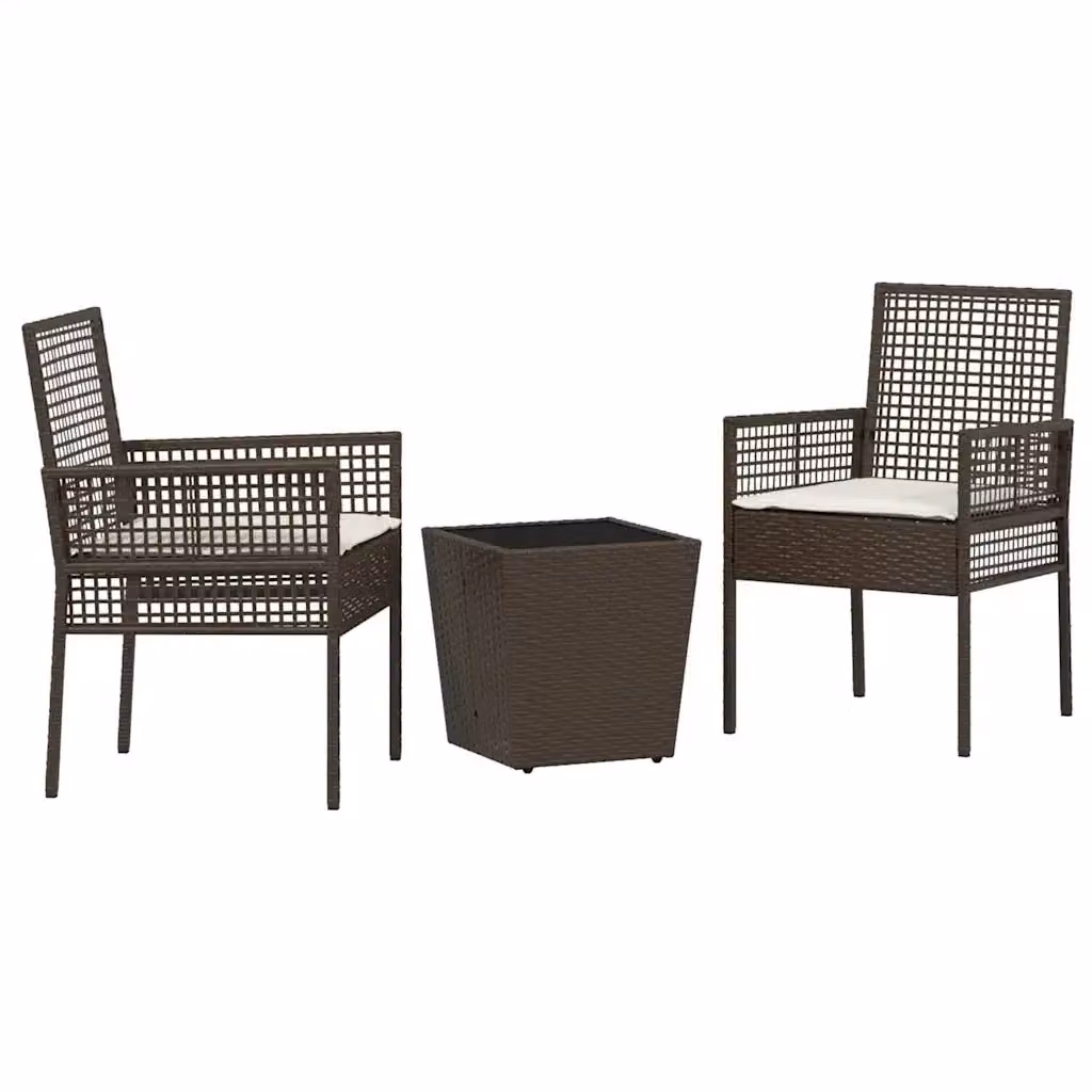 Set Bistro da Giardino 3 Pezzi vidaXL in Polyrattan Marrone e Beige con Piano in Vetro – 2