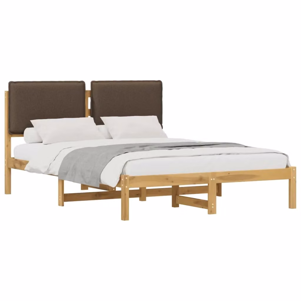 Letto con testiera rivestita vidaXL in legno di acacia bianco e beige L: 140 cm, P: 196 cm, H: 141 cm – 2