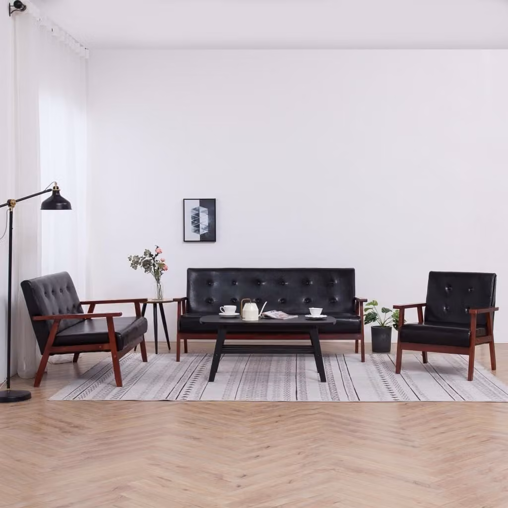 Maison Exclusive - Set divano 3 pezzi in ecopelle nera