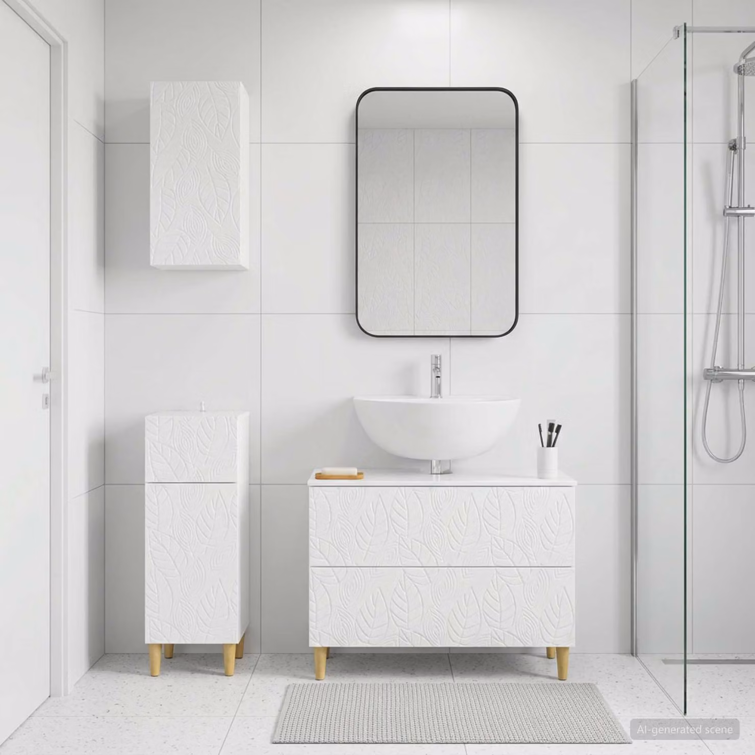 Set di 3 armadietti da bagno moderni vidaXL DELFT Bianco Lucido con mobile lavabo e pensili sospesi