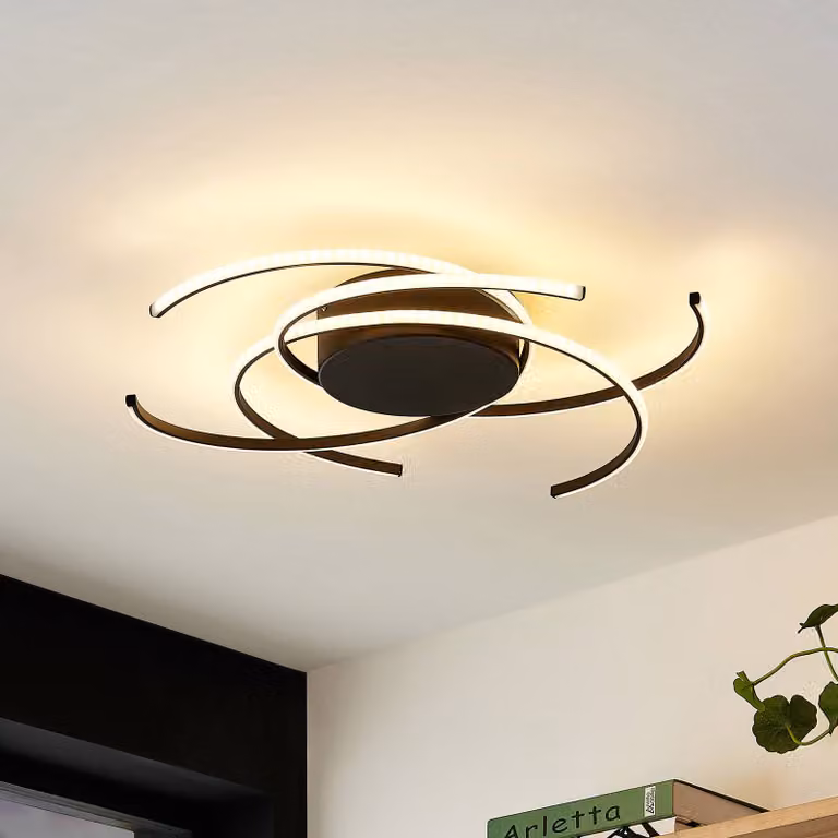 Plafoniera a LED Hamza Lindby, dimmerabile, Nero, Soggiorno / Sala da pranzo, Metallo, Moderno, Plafoniera LED