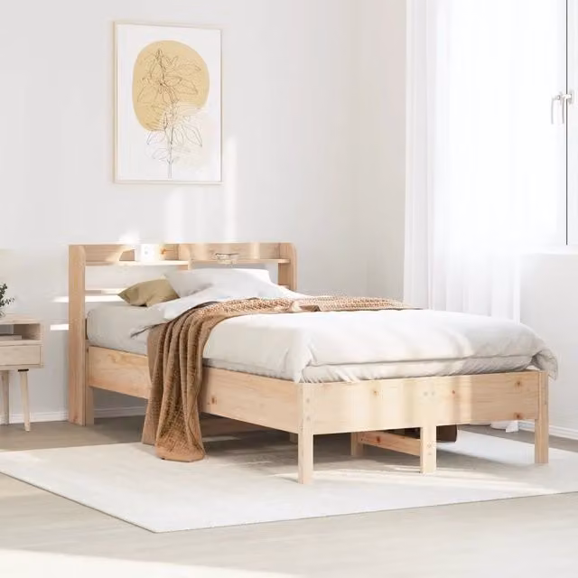 Letto singolo in legno massello di pino bianco stile rustico vidaXL senza materasso L: 75 cm, P: 190 cm