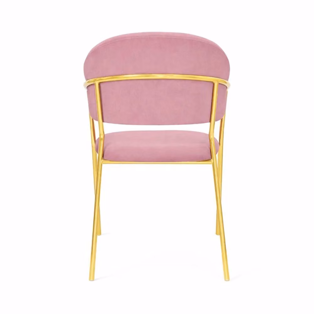 Set da 2 sedie da sala da pranzo Aurelia in velluto rosa con gambe in metallo dorate e design moderno – 2