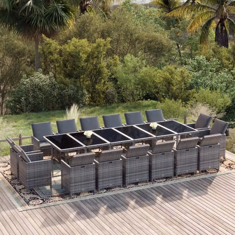 Maison Exclusive - Set da pranzo da giardino da 17 pezzi con cuscini in polyrattan grigio