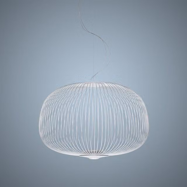 Lampada a sospensione Foscarini Spokes 3 in metallo, bianca e oro/ottone, con luce LED dimmabile e altezza regolabile