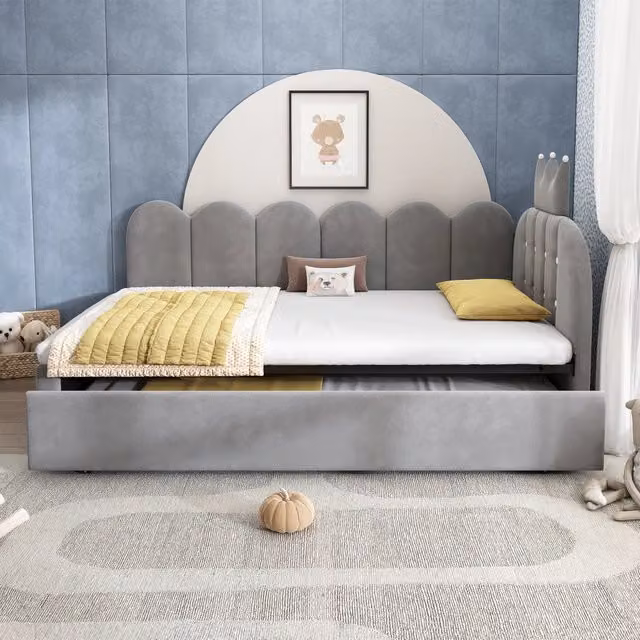 Letto divano estraibile OKWISH in velluto grigio con vano contenitore, senza materasso, L: 90 cm, P: 200 cm – 1