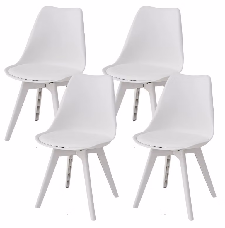 Sedie da pranzo - Set di 4 sedie per cucina - Seduta imbottita in ecopelle - Design moderno - Struttura in plastica - Gambe bianche