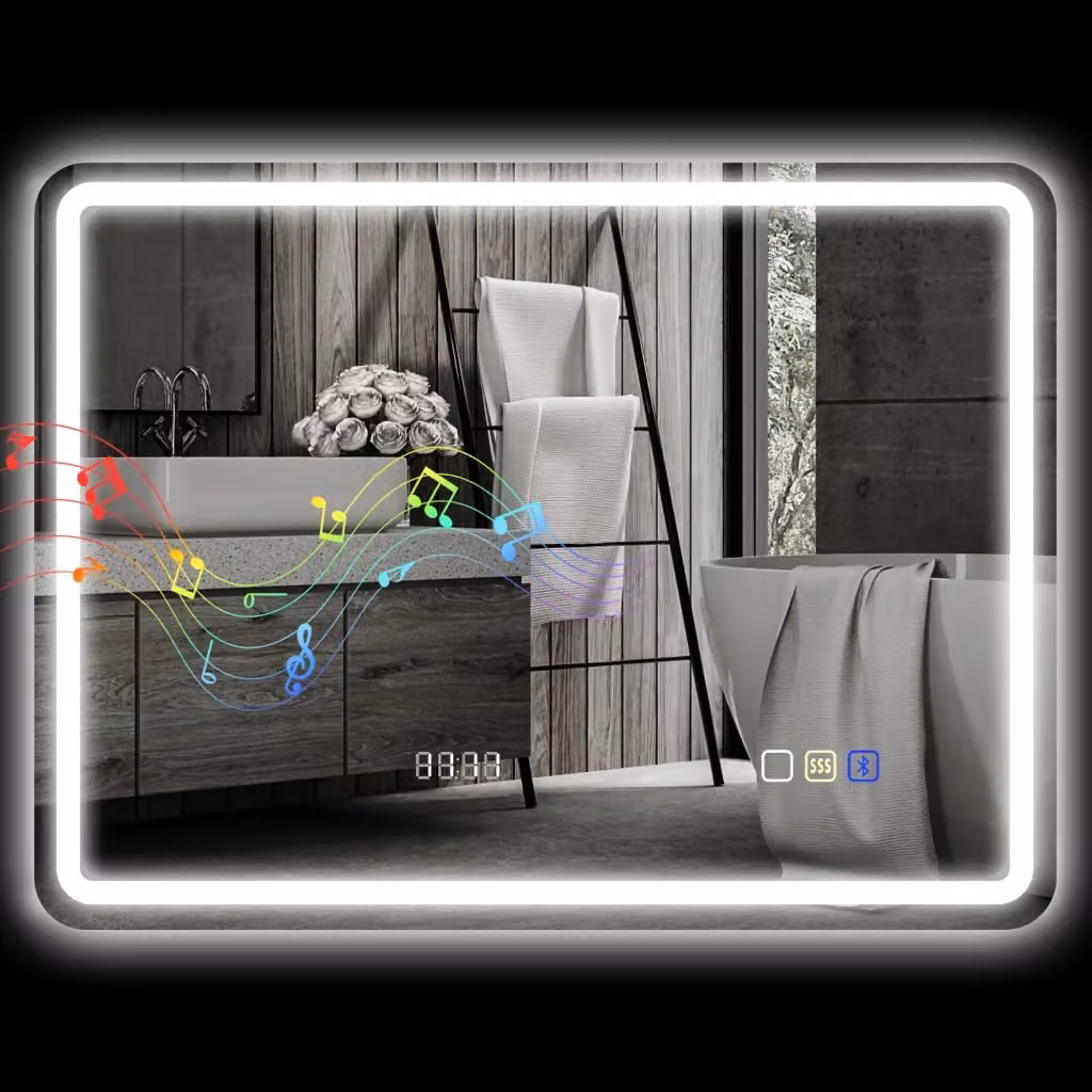 Specchio da Bagno Minimal con Luce LED Dimmerabile e Bluetooth Bianco L: 80 cm, H: 60 cm – 2