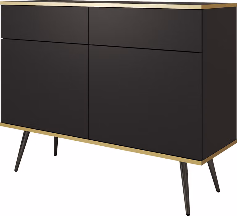 Cassettiera: nera, gambe nere, 107x85x39 cm