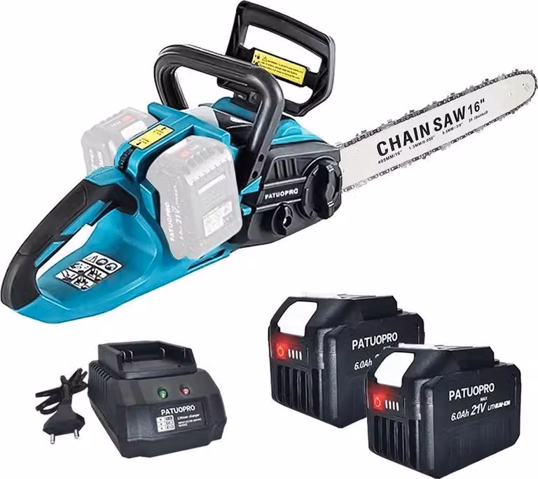 motosega a batteria senza spazzole da 16 pollici, incluse due batterie da 4,0 Ah, pompa dell'olio automatica, 2 batterie da 6,0 Ah, UE