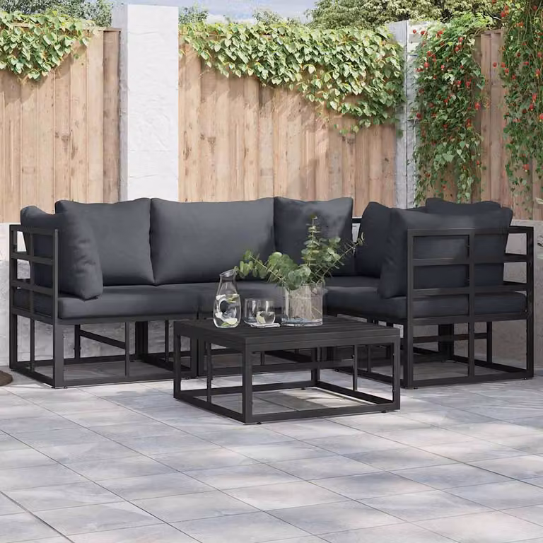 Set Divano da Giardino a L vidaXL 4 Pezzi in Alluminio Antracite con Cuscini e Tavolino