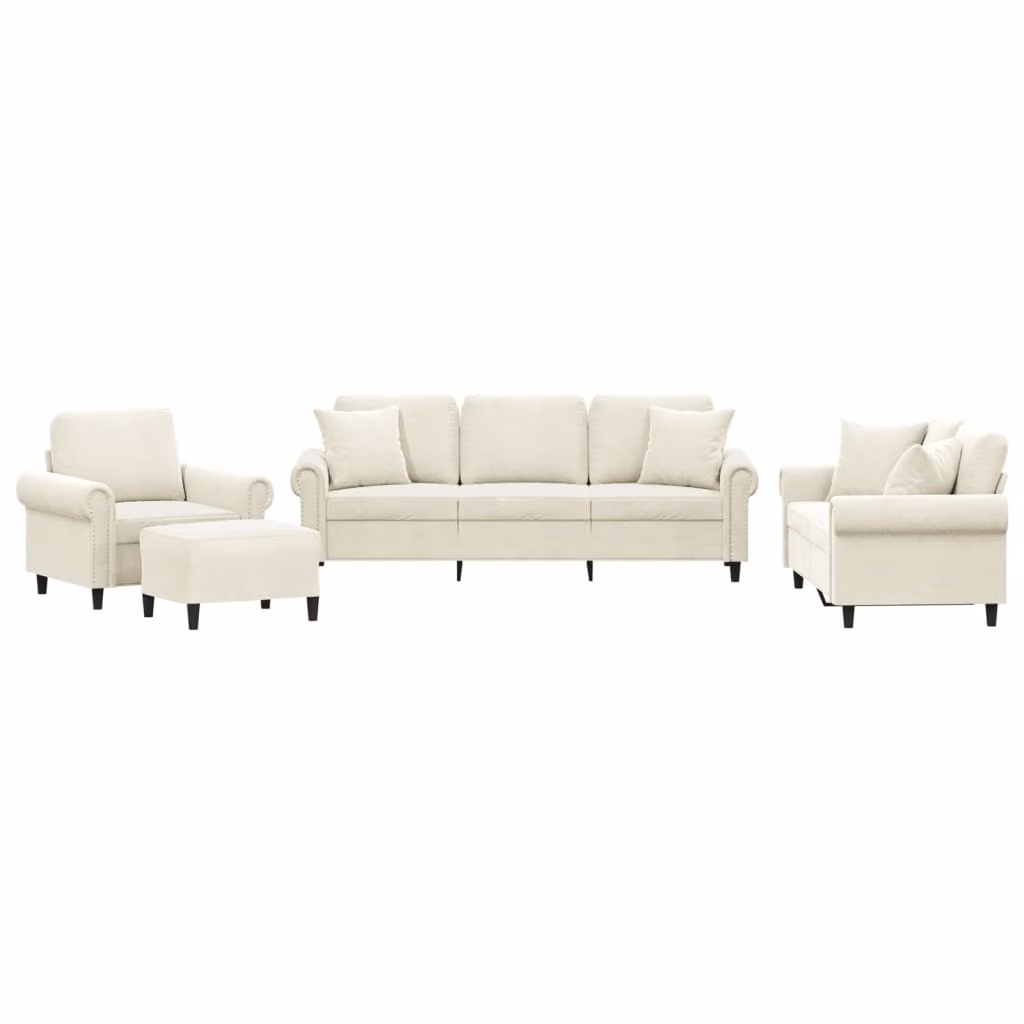 Set di Divani 4 pz con Cuscini Crema in Velluto