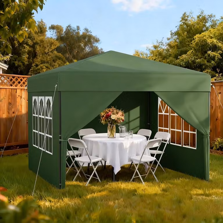 Gazebo da esterno 2,5x2,5 metri, verde, impermeabile, con altezza regolabile, dotato di 4 pareti laterali e borsa per il trasporto