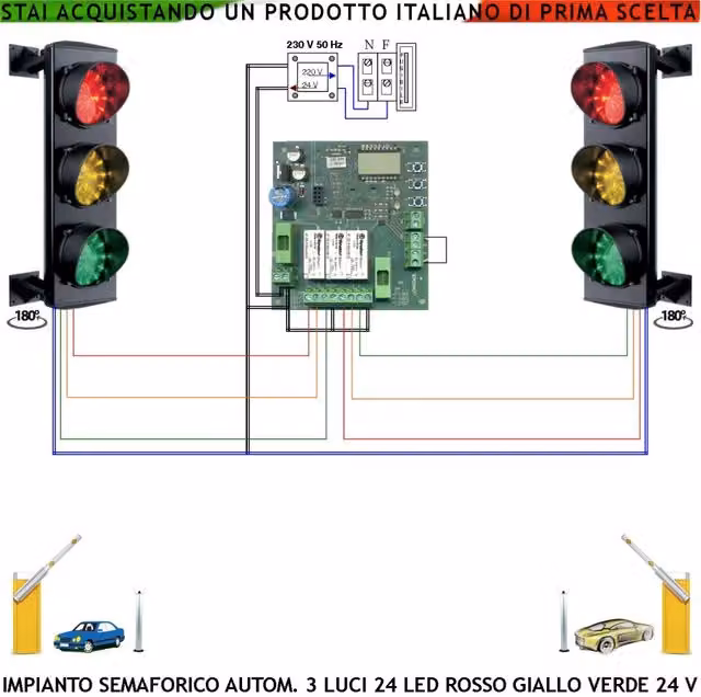 Impianto Semaforico Securvera per Rampa Garage con 24 Led Rossi, 24 Led Gialli e 24 Led Verdi, Orientabile, Colore Nero, Grado di Protezione IP65, Funzione Ciclica con Tempi Regolabili da 3 a 240 secondi – 1
