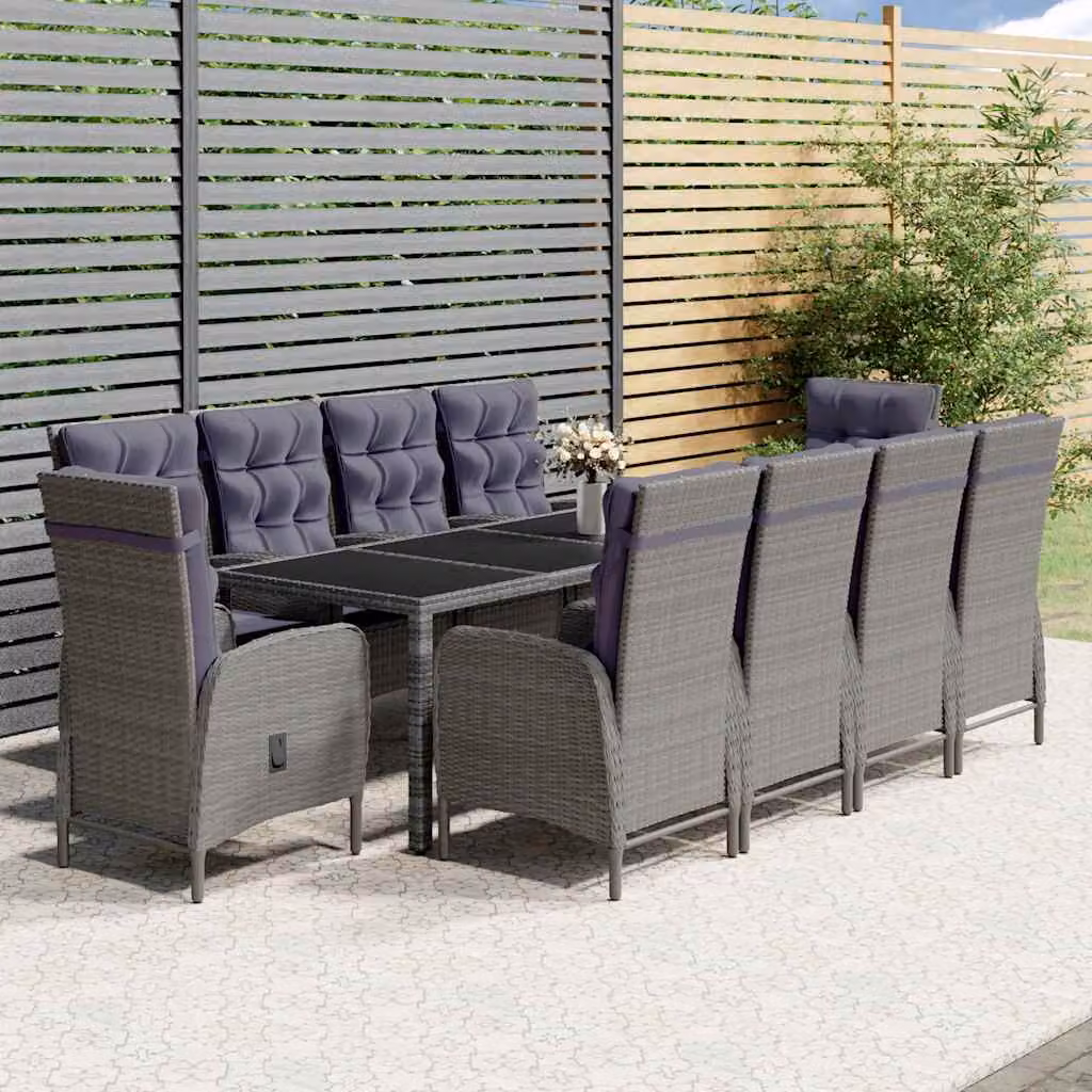 Set Pranzo da Giardino vidaXL 11pz in Polyrattan e Vetro Grigio – 1