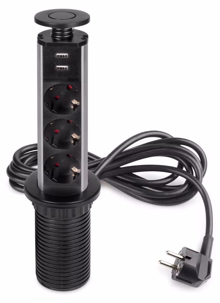 Emuca Multiconnettore verticale sollevabile 60 Mm Argento Taglia unica / Spina UE 220V Argento Taglia unica