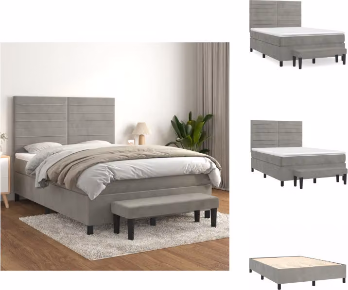 vidaXL Letto a molle con materasso grigio chiaro 140x200 cm in velluto - Letti e strutture letto