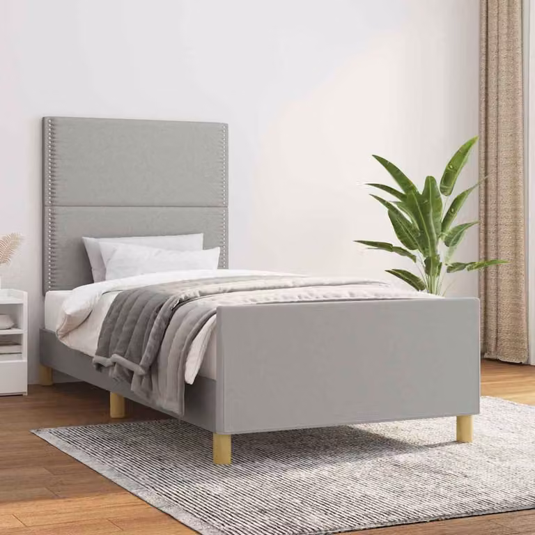 vidaXL Giroletto senza Materasso in Legno di Larice e Tessuto Grigio L/P/H: 100 x 200 x 128 cm