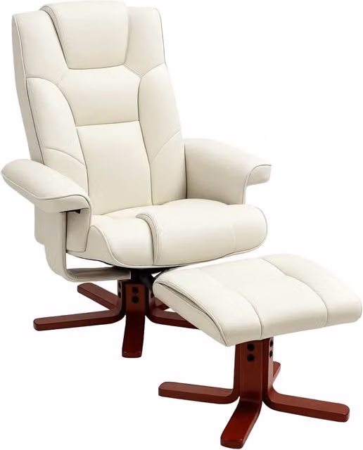 Poltrona Relax Reclinabile con Poggiapiedi ¨C Minimal ¨C Crema, Similpelle, 150 kg