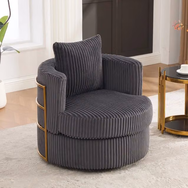 Sedia girevole 360° in corduroy grigio con vano contenitore sotto seduta; 76x79x78 cm