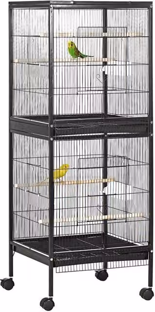 GABBIA VOLIERA PER UCCELLI PER INTERNI CON RUOTE E VASSOI ESTRAIBILI 51.5X50X140 CM NERO