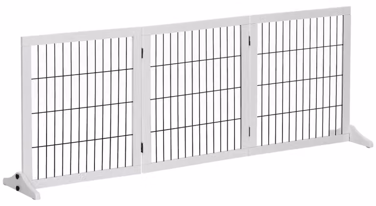 Moonbite, recinzione per cani, 3 pannelli, 185 x 36 x 71 cm, barriera autoportante per scale e porte, senza necessità di foratura, pieghevole con supporti, colore: legno chiaro, bianco