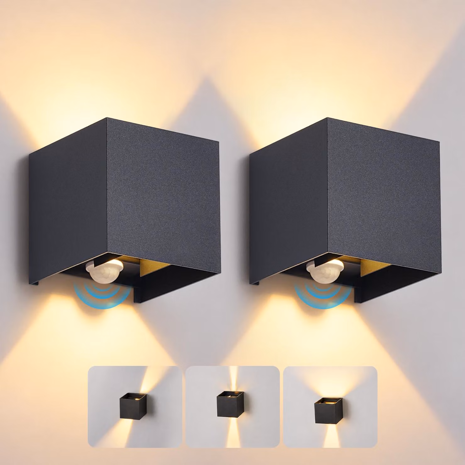 ZMH Lampada da parete LED per esterni, set di 2, con sensore di movimento, 6W, grado di protezione IP54, 3000K, angolo di illuminazione regolabile, raggio di rilevamento. Lampada per corridoio, illuminazione esterna per ingressi, adatta per aree esterne
