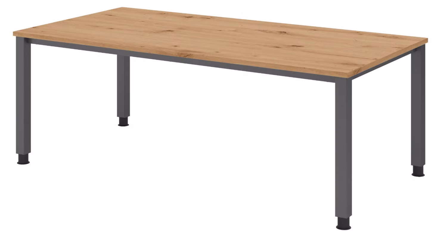 Scrivania bümö Serie Q - Finitura: rovere nodato, struttura: grafite, dimensioni: 200 x 100 cm