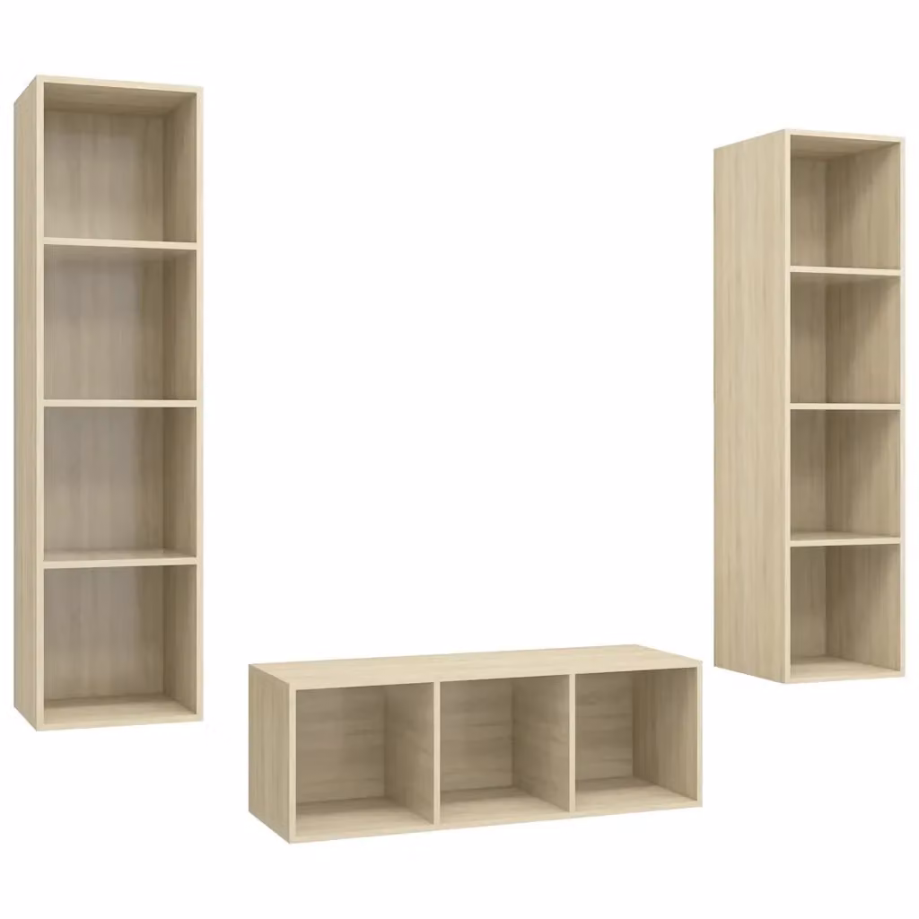 Set di mobili TV moderno vidaXL in legno color rovere beige, montaggio a parete, 3 pezzi – 2