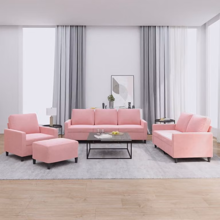 vidaXL Set di Divani 4 Pezzi in Velluto Rosa con Cuscini e Pouf per Soggiorno