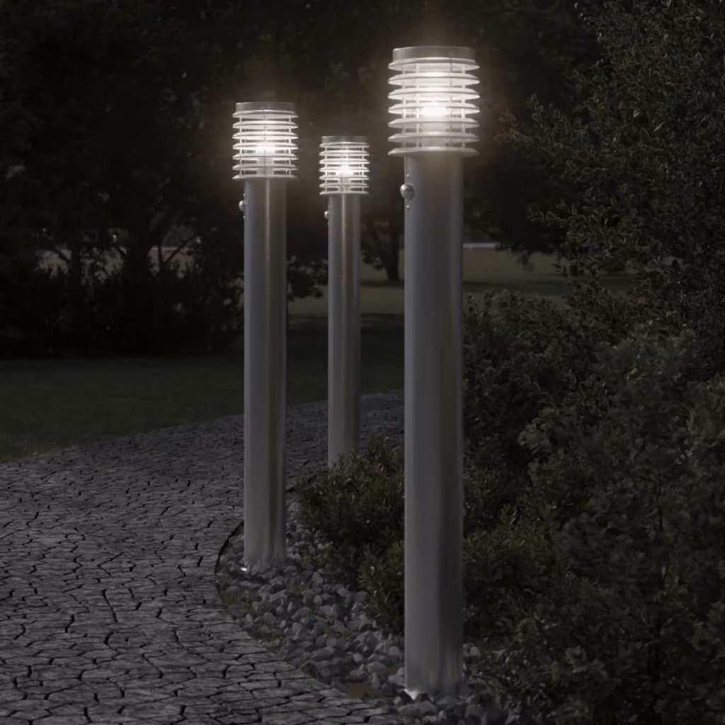 vidaXL Lampada da Terra per Esterni con Sensore di Movimento in Acciaio Inox Argento, Altezza: 110 cm