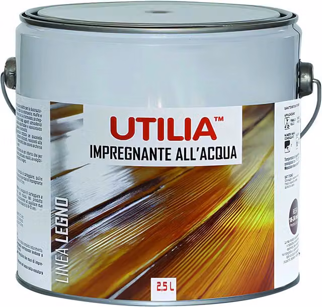 Impregnante all'acqua Utilia per legno Noce Chiaro, finitura satinata opaca, confezione da 4 pezzi da 2,5 l ciascuno