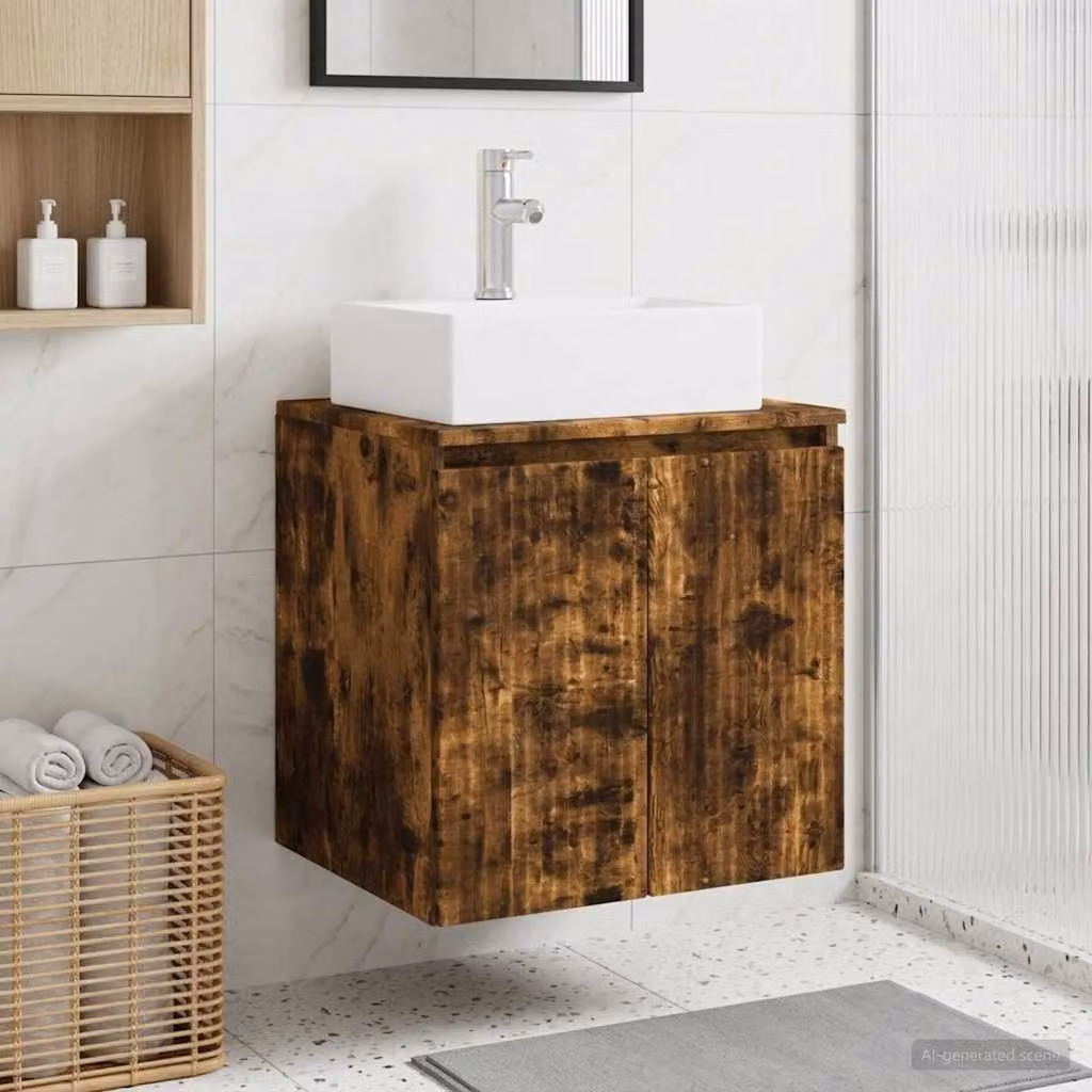 Mobile Lavabo da Parete vidaXL in Rovere Fumo, L: 49,5 cm, P: 41 cm, H: 62,5 cm