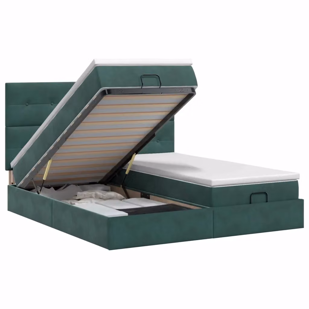 Letto ottomano moderno vidaXL in velluto verde con base a sollevamento e materasso, L/P/H: 200 x 200 x 88 cm – 2