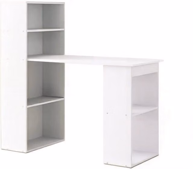 Scrivania moderna Chicfurn con libreria integrata in MDF bianco L 120 cm x P 55 cm x H 120 cm