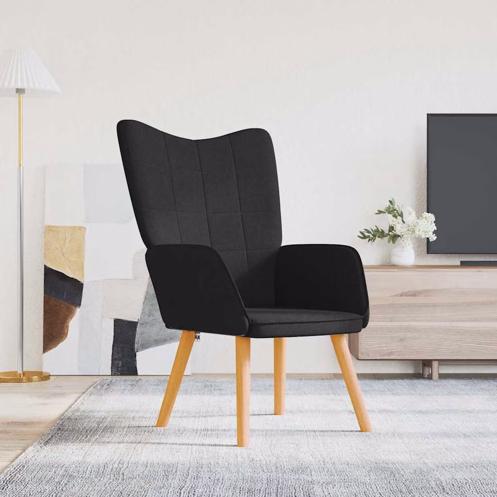 Sedia Relax vidaXL Nera in Tessuto con Braccioli e Imbottitura in Schiuma