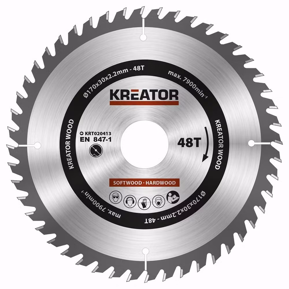 Lama circolare Ø 170 x 30 x 2,2 mm 48 denti per legno + 3 anelli di riduzione