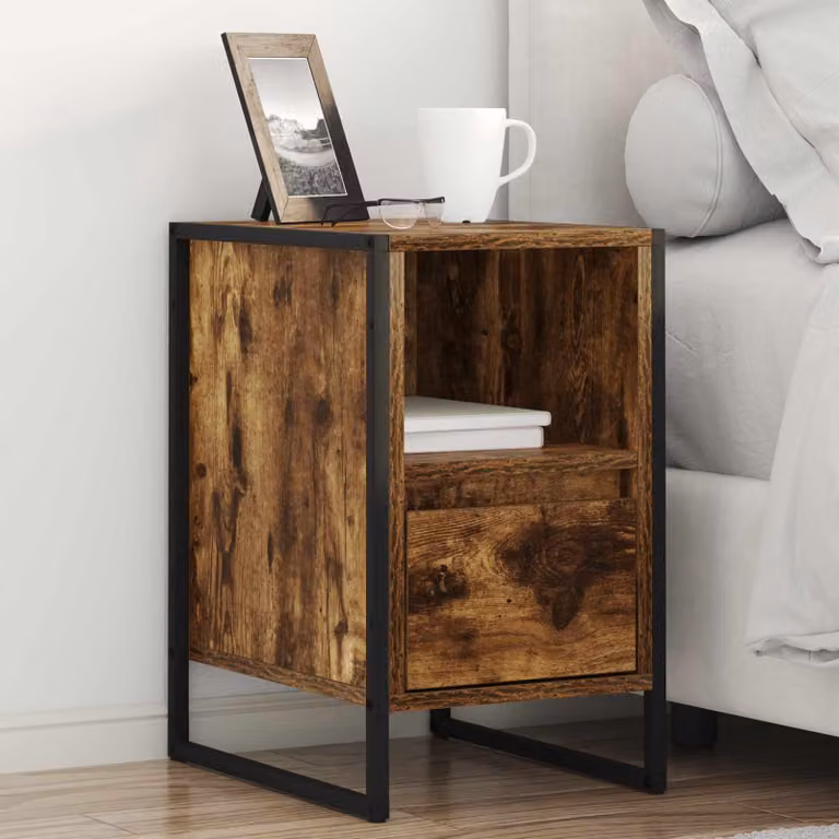 Set di 2 comodini vidaXL in stile industrial, colore Rovere Fumo, L 39,5 x P 30 x H 50 cm