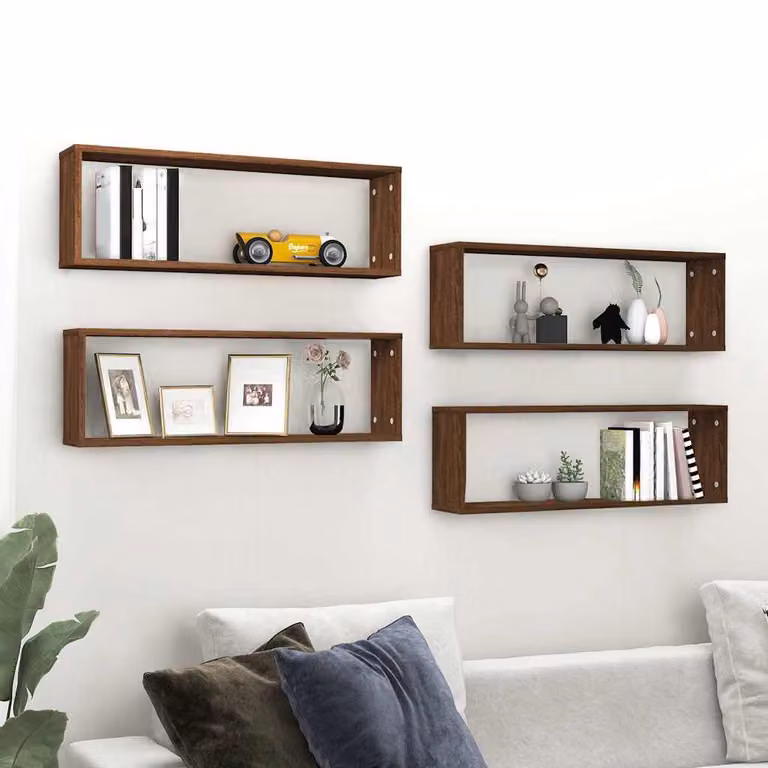 Set di 4 mensole a cubo vidaXL da parete in legno multistrato color rovere marrone, L 80 cm x P 15 cm x H 26,5 cm