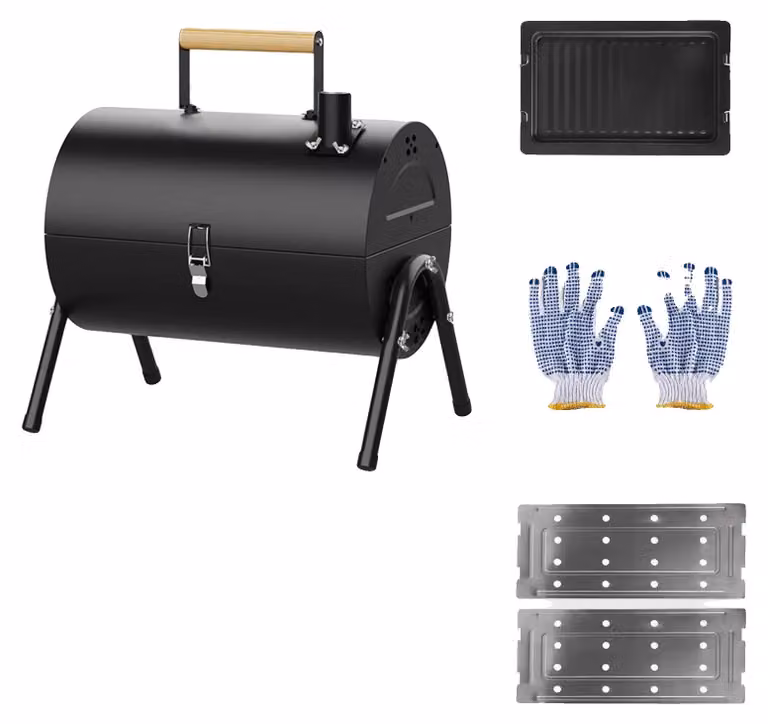 Griglia per barbecue da esterno, a carbone, design portatile, con doppia superficie di cottura, colore nero