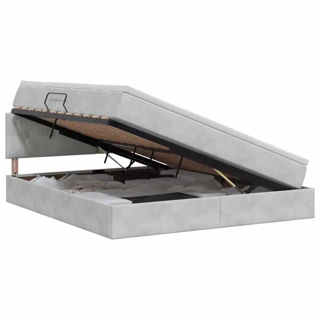 Letto con Contenitore Moderno vidaXL in Velluto Grigio e Bianco L: 180 cm, P: 200 cm, H: 88 cm – 2