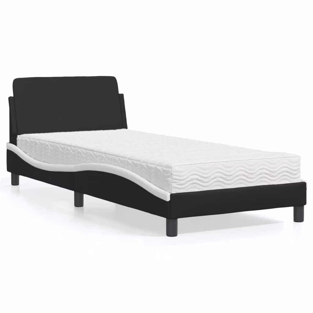 Letto con Materasso Dover vidaXL in Similpelle Nero e Bianco 90x190 cm – 1