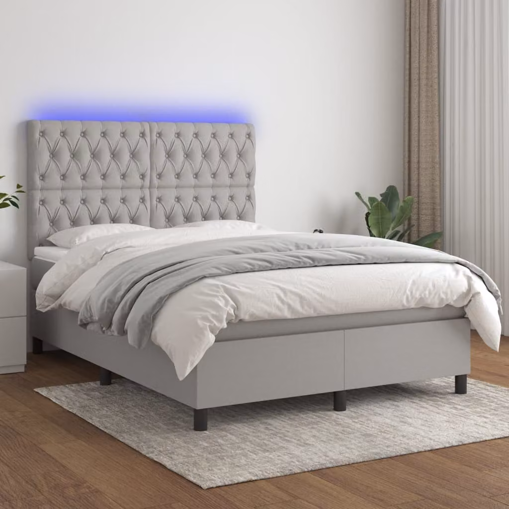 Maison Exclusive - Letto a Molle Materasso e LED Grigio Chiaro 140x200 cm Tessuto
